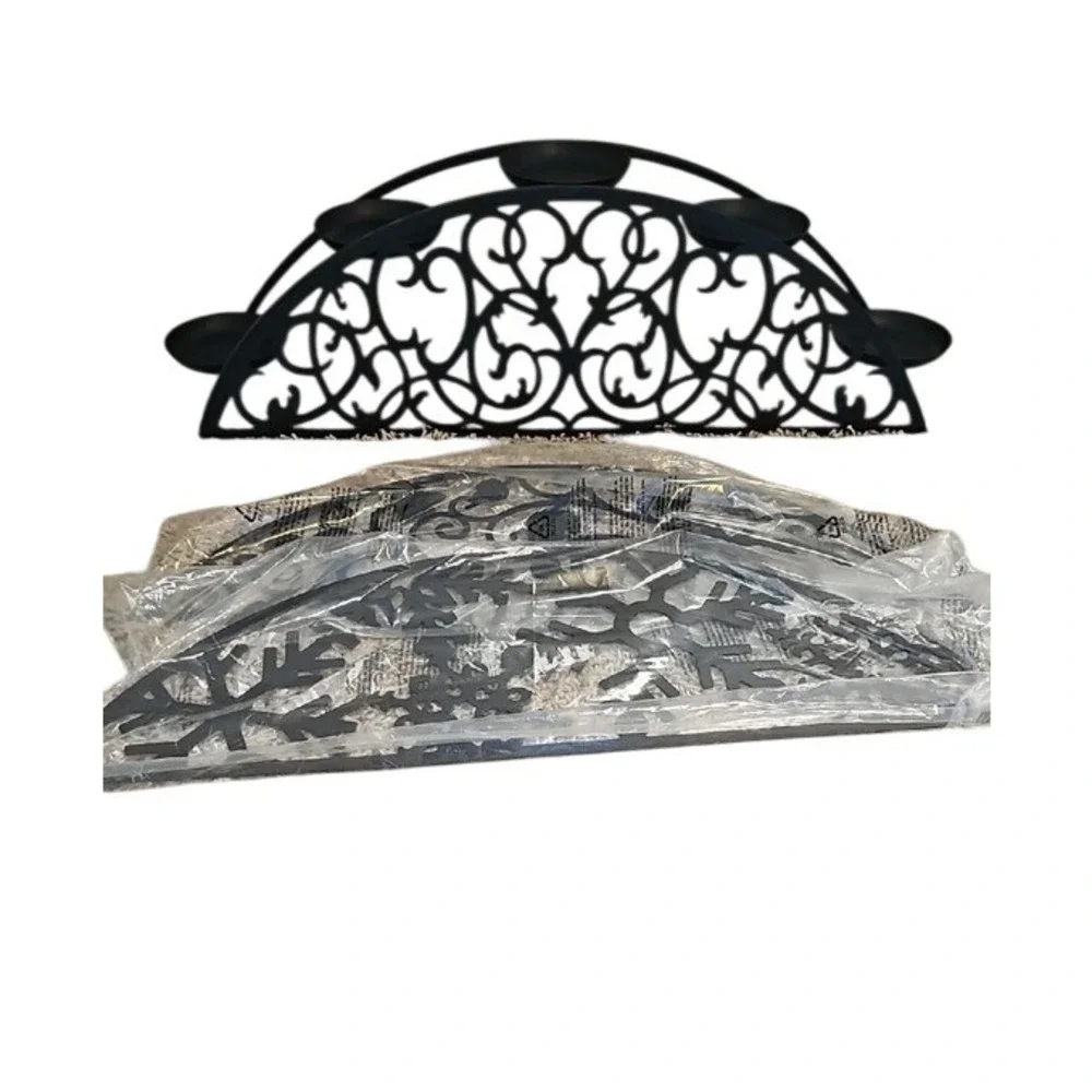 PartyLite Couture Hearthside Pillar Candle Holder Black Magnetic Panels